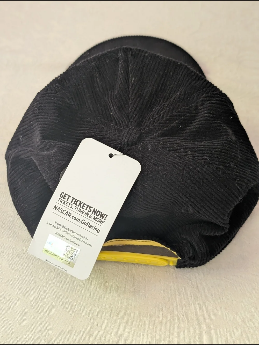 NASCAR Racing Black Corduroy Cap Hat Black Yellow Auto Racing